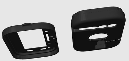 Black colored AiM MyChron 6 protective case showing front cover and interior back tray view with a white background.