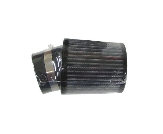 Angled black fabric air filter 3.5x4 inches with inlet
