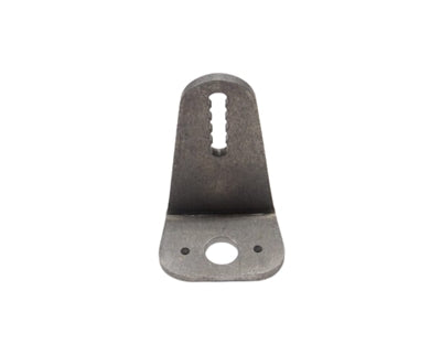 Single aluminum body mount bracket shown against white background, featuring a slotted top tab for Dzus hardware and a base with one large center hole plus two smaller mounting holes.