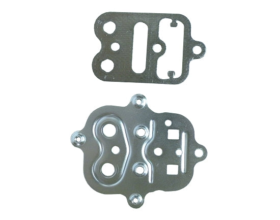 Close-up view of the new style Animal cylinder head plate with larger rocker studs