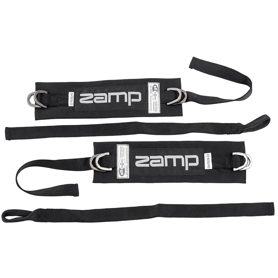 Pair of black Zamp SFI-rated arm restraints for kart drivers