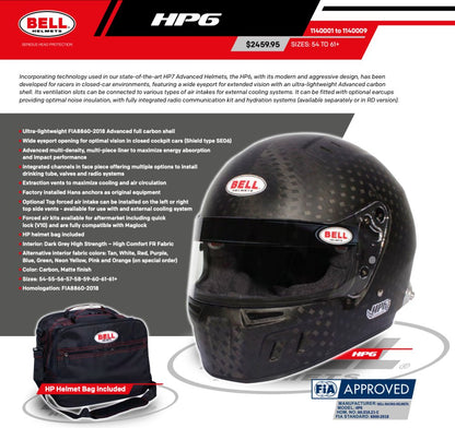 Bell Helmets HP6 FIA 8860-2018 Carbon Fiber Racing Helmet