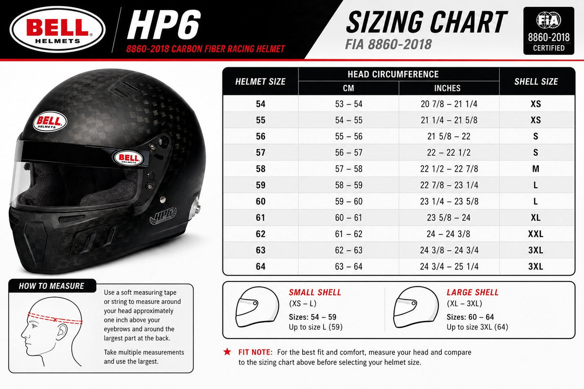 Bell Helmets HP6 FIA 8860-2018 Carbon Fiber Racing Helmet