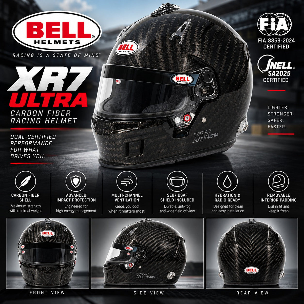 Bell XR7 ULTRA Carbon Fiber Helmet FIA 8859-2024/Snell SA2025