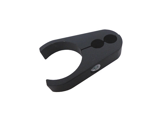 Brake line clamp mounted on 1.250 inch kart frame rail, showing secure fit
