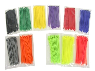 Pack of vibrant fluorescent cable ties in orange and yellow for kart racing