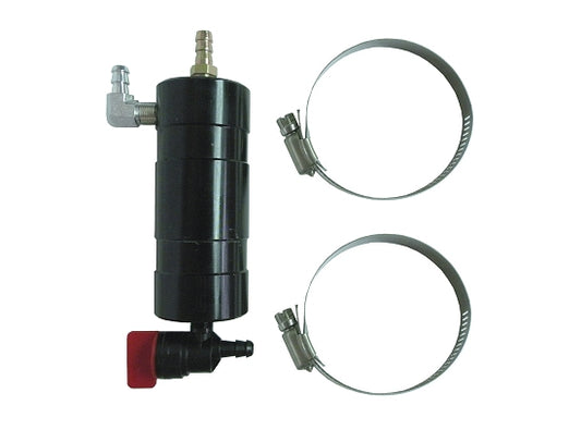 Black aluminum catch tank with clamps for kart engine