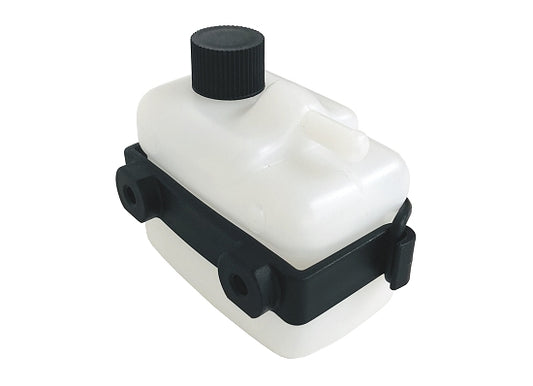 LO-206 recovery tank mounted on red bracket for kart engine