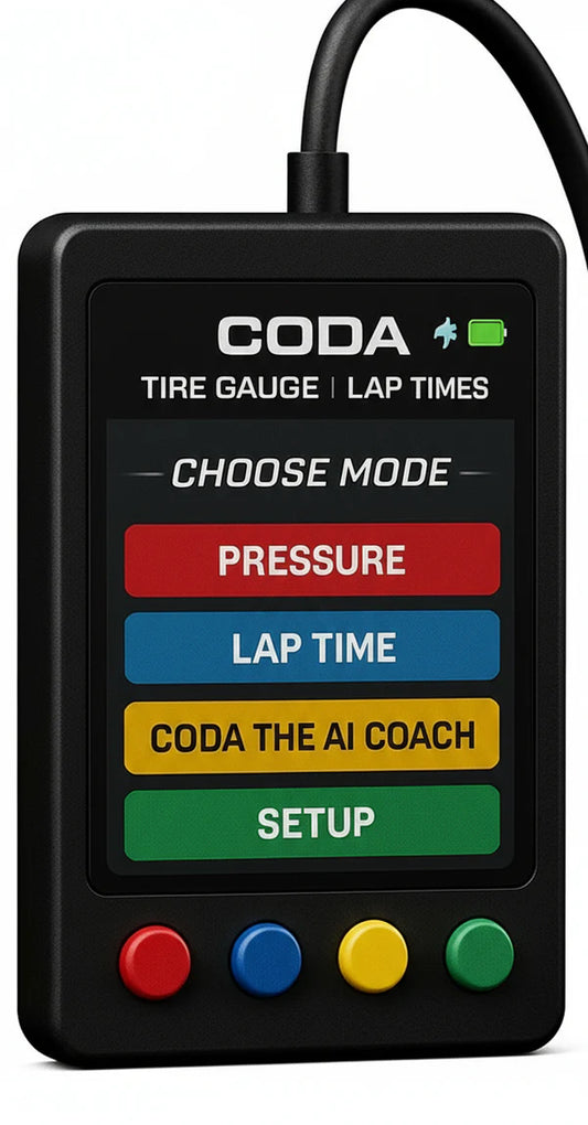 Coda Tire Gauge and Lap Timer with Multilanguage AI Race Assistant