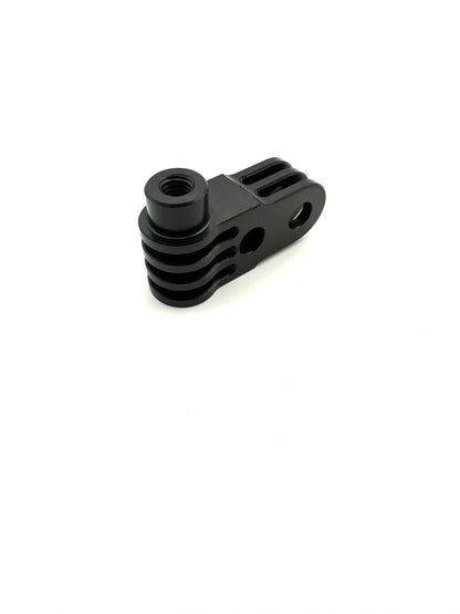 Black EZGP 90 degree pivot tilted showing deep internal threads machined radius cuts and compact size on a white background
