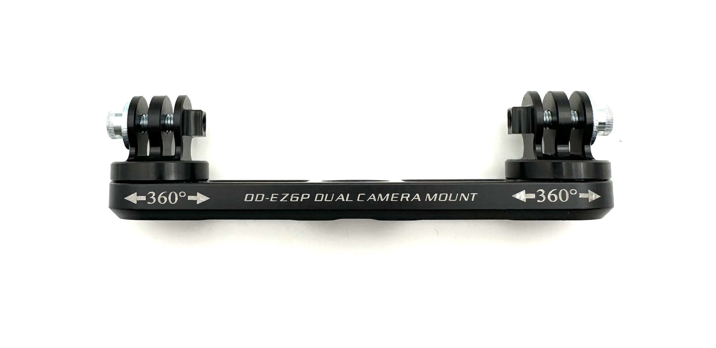 Black dual EZGP camera mount showing both heads with 360 degree indicators and connecting bar on a white background