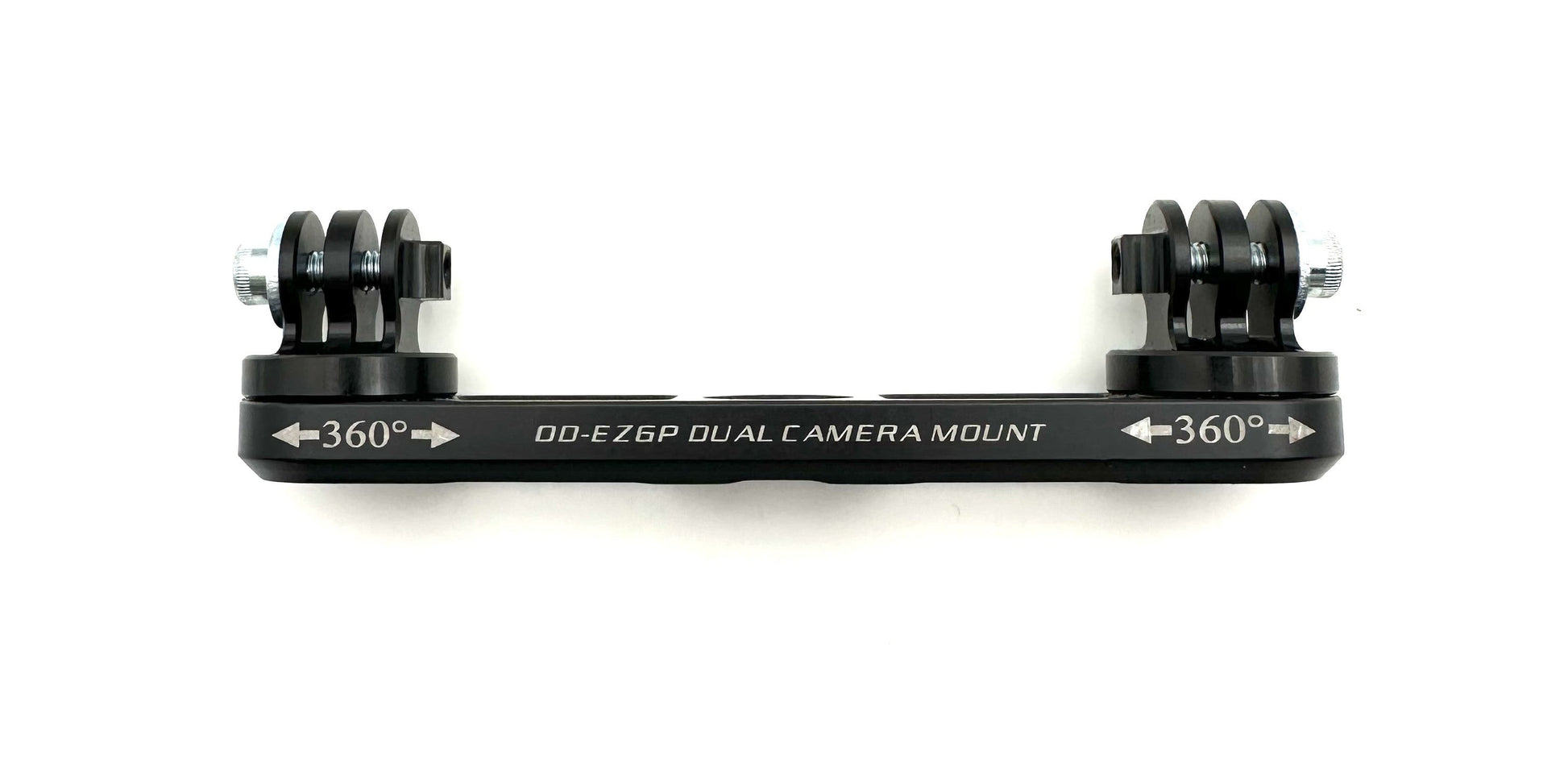 Black dual EZGP camera mount showing both heads with 360 degree indicators and connecting bar on a white background