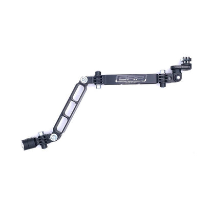 Long-arm single-camera black EZGP GoPro mount fully extended showing two linked 7-inch bars and adjustable head on a white background