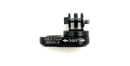 Black single EZGP camera mount with 360 degree markings and GoPro style fingers on a white background