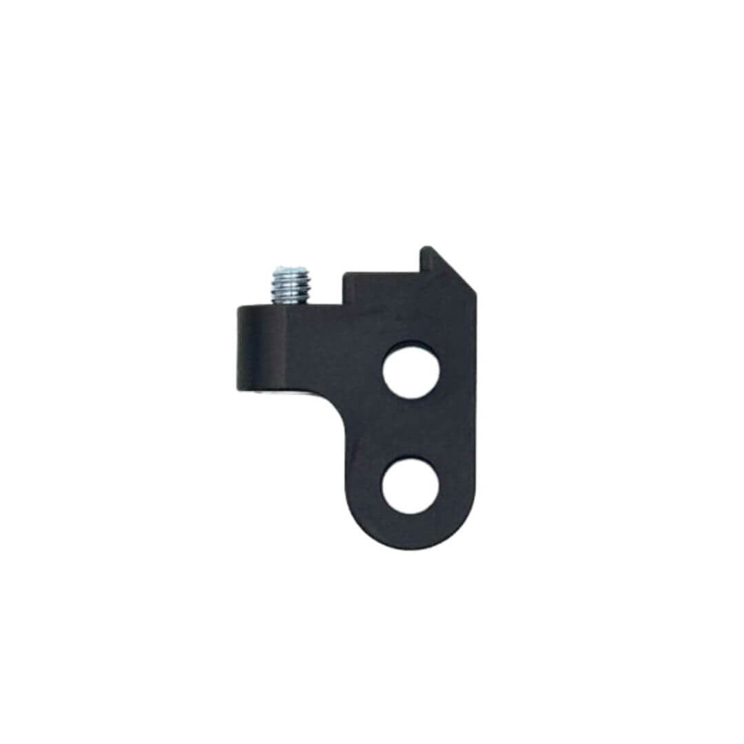 Black CNC-machined 6061-T6 aluminum EZGP SmartyCam adapter with 1/4-20 screw and enlarged swivel joint on a white background