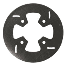 Close-up of 1/8" x 6.0" four-bolt FWB brake rotor for kart front wheels