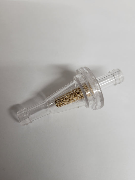 Fuel filter featuring brass element for kart durability