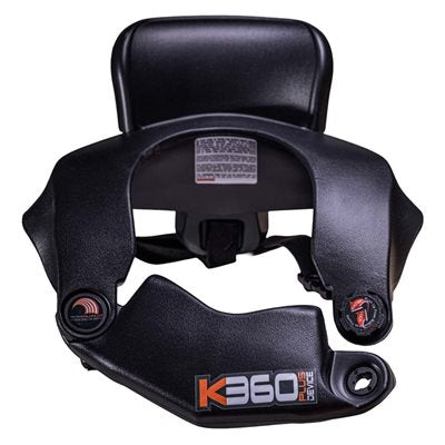 Side bottom perspective of black K360 Plus Device showing foam contour, rear attachment point and K360 branding on a white background