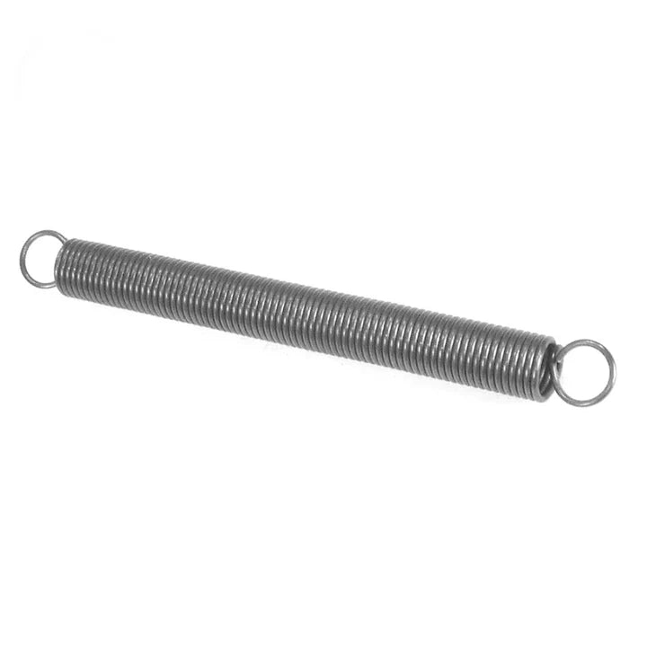 Steel extension spring with coil windings and loop ends for airbox or exhaust mount on a white background