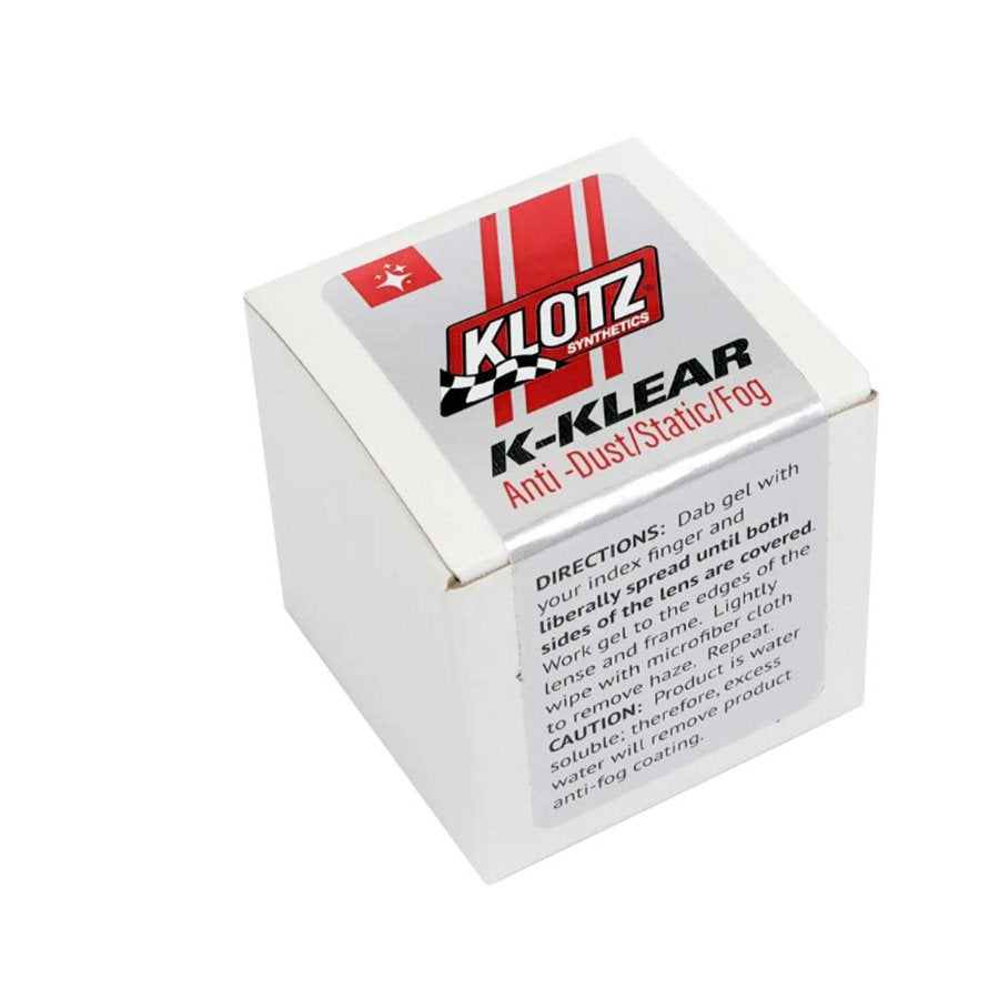 White box of Klotz K-Klear anti-dust static fog gel with red stripes and directions on a white background
