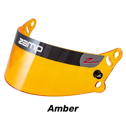 Amber Z-20 Auto Shield with orange tint, black top band with zamp logo and black pivot knob on a white background