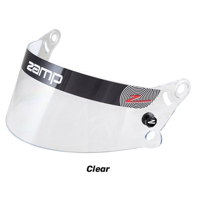 Clear Z-20 Auto Shield from Zamp showing transparent polycarbonate lens, black branding band and mounting tabs on a white background