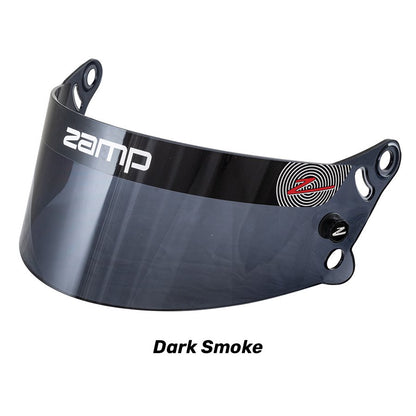 Dark Smoke Z-20 Auto Shield with tinted lens, zamp branding and side mounting points on a white background