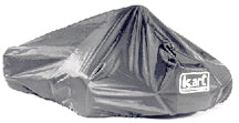 Racewear polyester kart cover draped over flat chassis kart