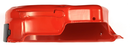 A orange molded metal automotive cover for a lo206 racing engine.
