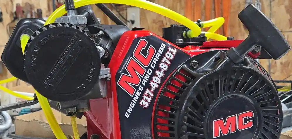 Lo206 built performance racing engine on bench close up