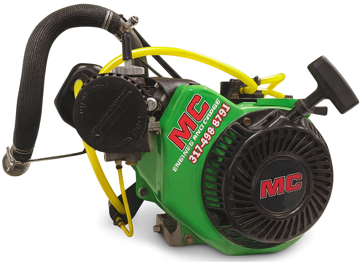Side view of briggs and stratton LO206 engine with a custom colored green side cover