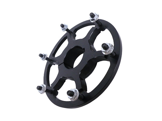 Black 40mm sprocket hub with threaded holes and hardware