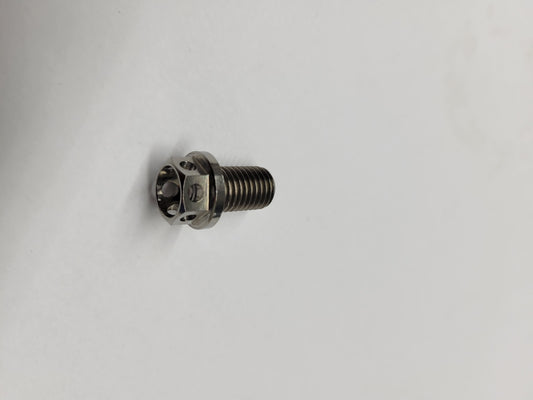 Titanium drilled brake hub bolt for Phantom kart hub close-up