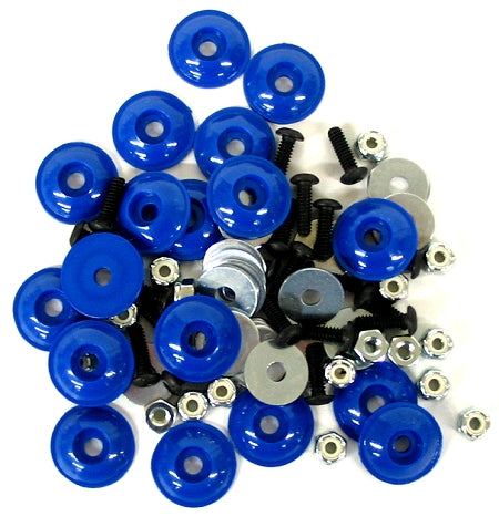 Blue plastic body mount kit for kart panel attachment