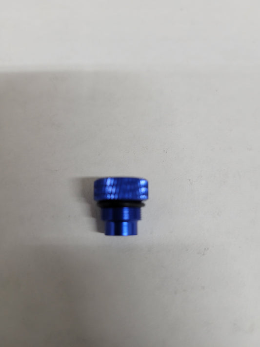 Blue anodized aluminum port plug featuring O-ring seal for Mychron 5