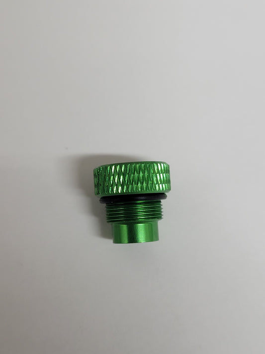 Green anodized aluminum port plug with integrated O-ring for Mychron 5