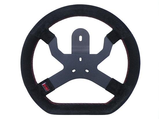 Black Aim Mychron 5 steering wheel with 3-hole mount installed on kart