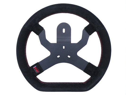 Black Aim Mychron 5 steering wheel with 3-hole mount installed on kart