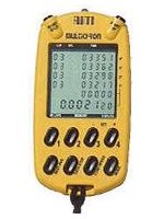 Black multi-function stopwatch displaying lap times on large screen