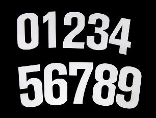 White kart racing number set digits 0-9 ten each