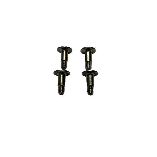 Two pairs of black steel anti-vibration isolator screws showing flanged heads, smooth shoulder sections, and M6 threads on a white background