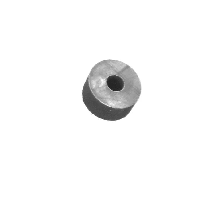Black rubber grommet for Odenthal universal mounting system showing short cylindrical body wider shoulder and centered through-hole on a white background