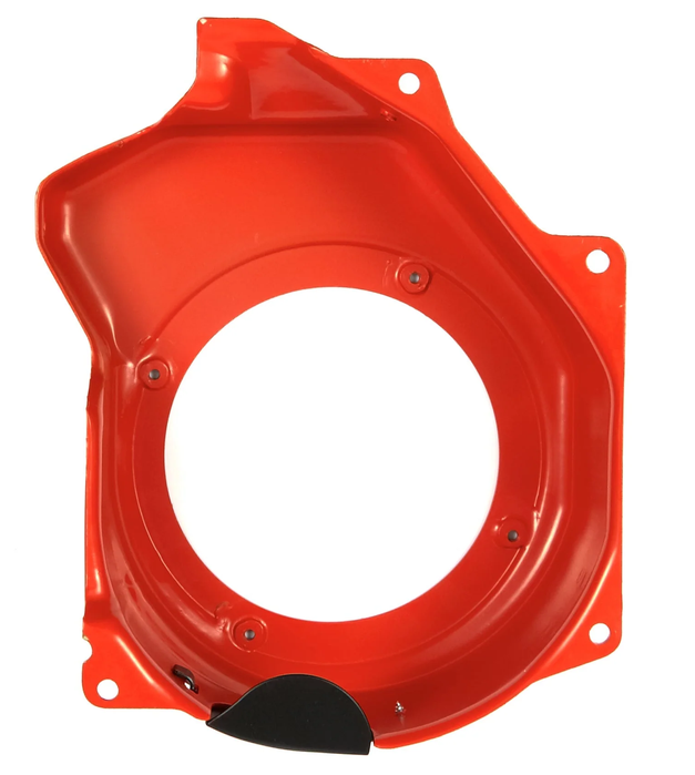 A bright orange-red metal engine cover or splash shield for a lo206 engine, showing the inside view of the product.