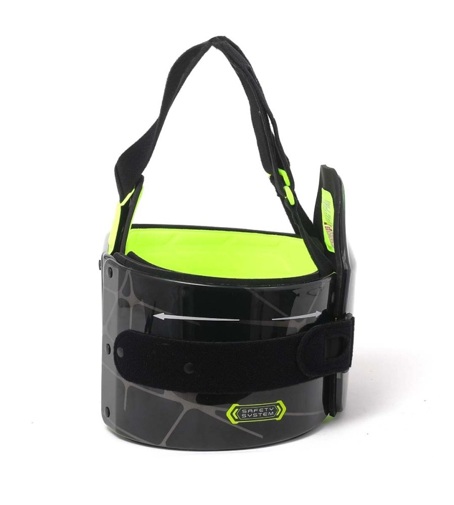 Helmet with visor and chin strap on a white background