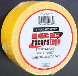 Coiled roll of yellow 2x90 racer's tape suitable for kart racing