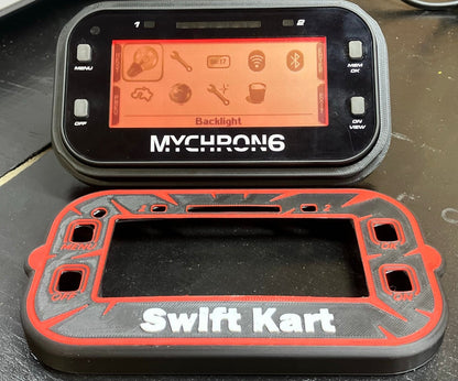 Black Mychron 6 Case, Red Design with  White Text. Front cover removed.