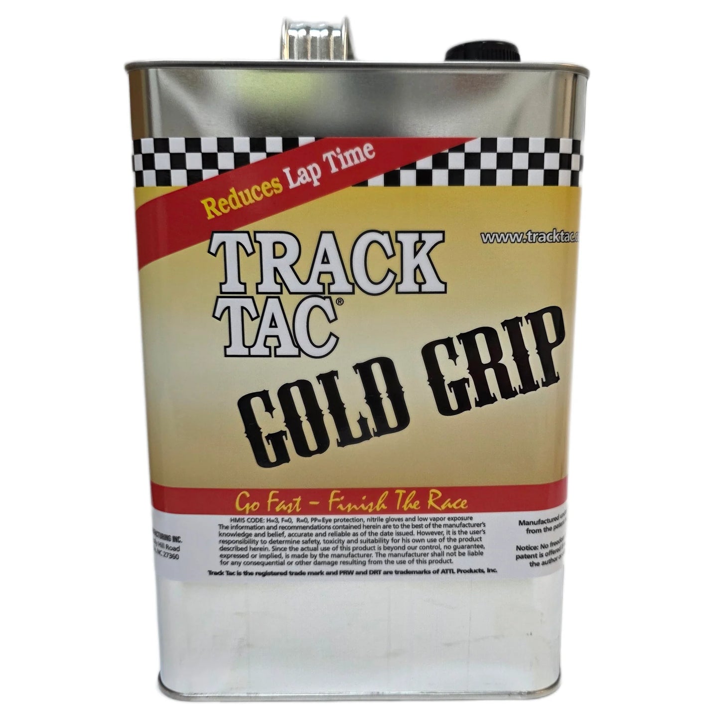 Gallon container of Track-Tac Gold Grip tire enhancer