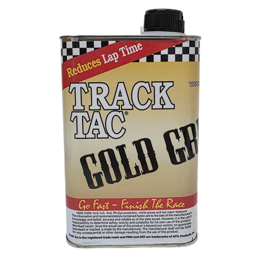 Quart bottle of Track-Tac Gold Grip tire treatment