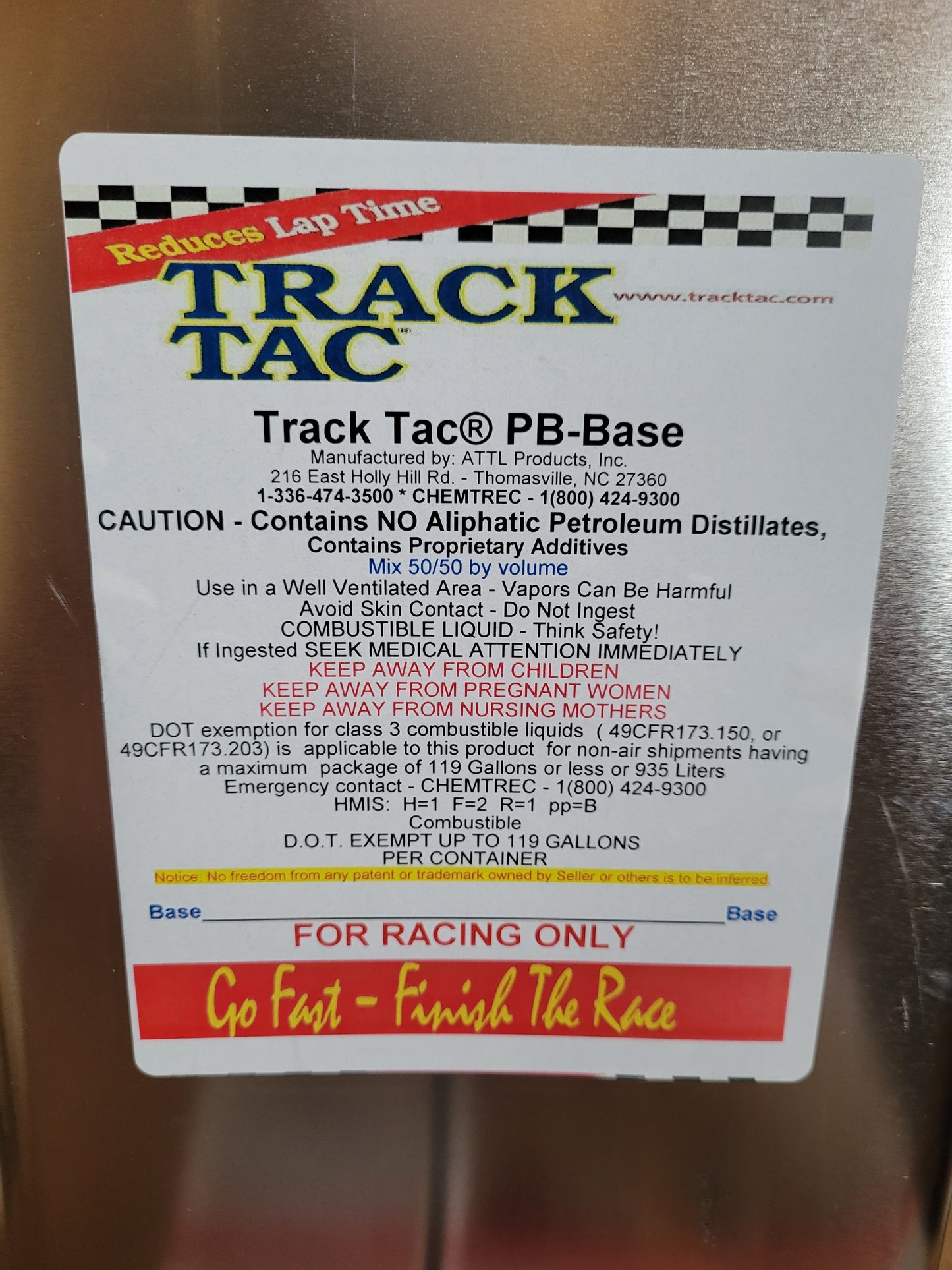 Metal gallon can of PB Base tire prep for kart racing