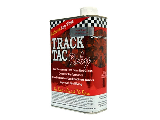 Pink quart container of Track-Tac Ruby tire treatment
